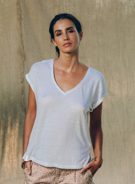 T-SHIRT MANUI BLANC-PALEM